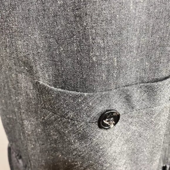 Trina Turk Shift Dress 10 Knit Wool Blend Gray Gold Pockets Ruffle Pleat USA - Picture 7 of 9